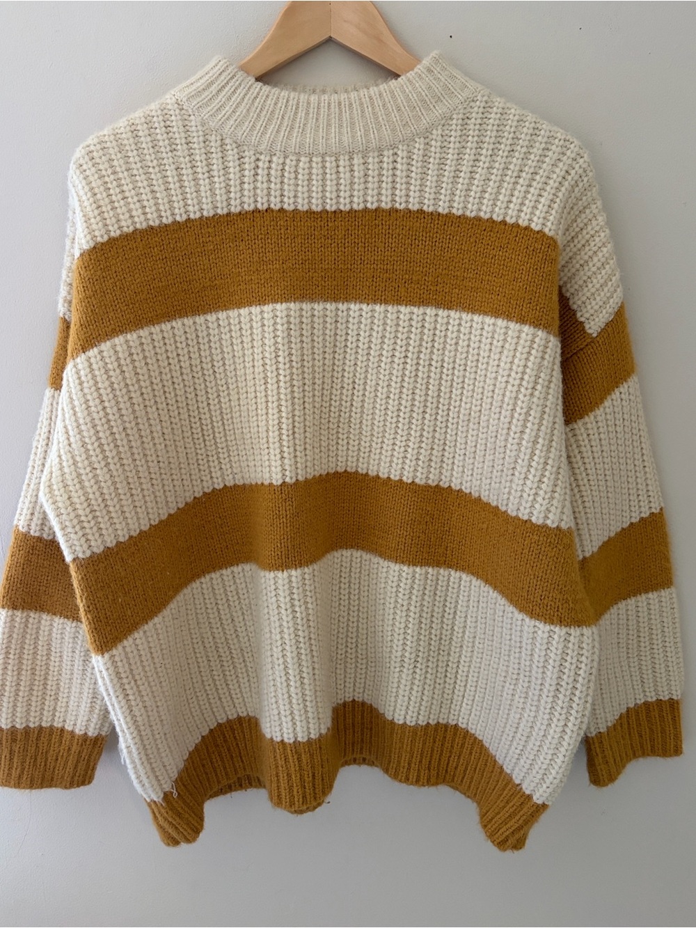 FRNCH Paris Cream and Mustard Striped Knit Sweater